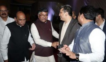 Dr. Rishi meeting Sh. Ravi Shankar Prasad, Union Minister holding Ministry of Communications and Information Technology (India)